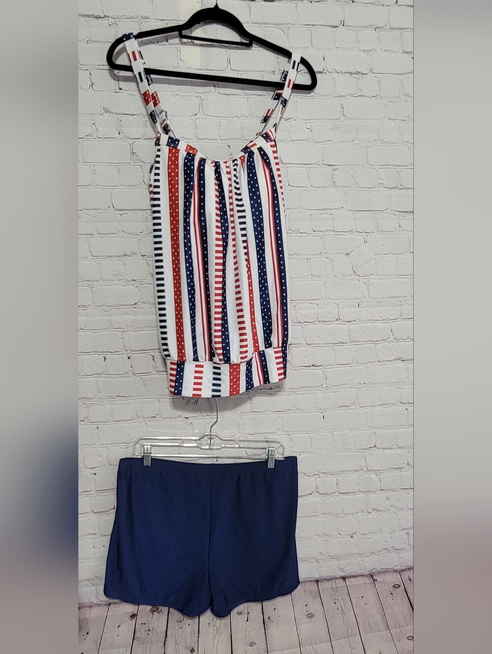 Striped Red, White & Navy Two-Piece Swim Suit Set. 2X